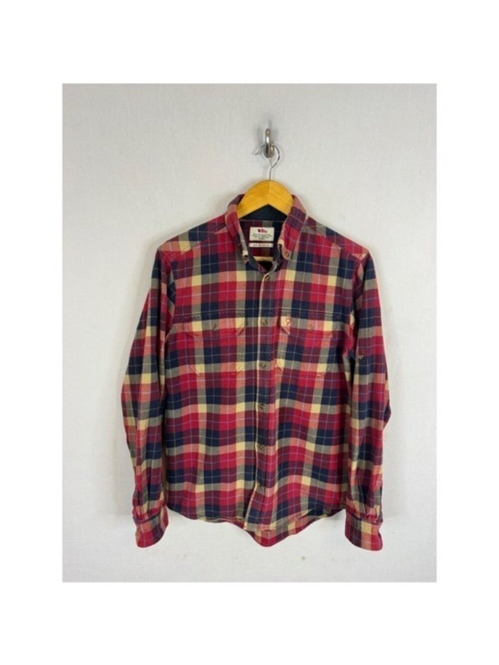 Fjallraven Mens Singi Heavy Flannel Shirt Red Navy Plaid Regular Fit 81373 M